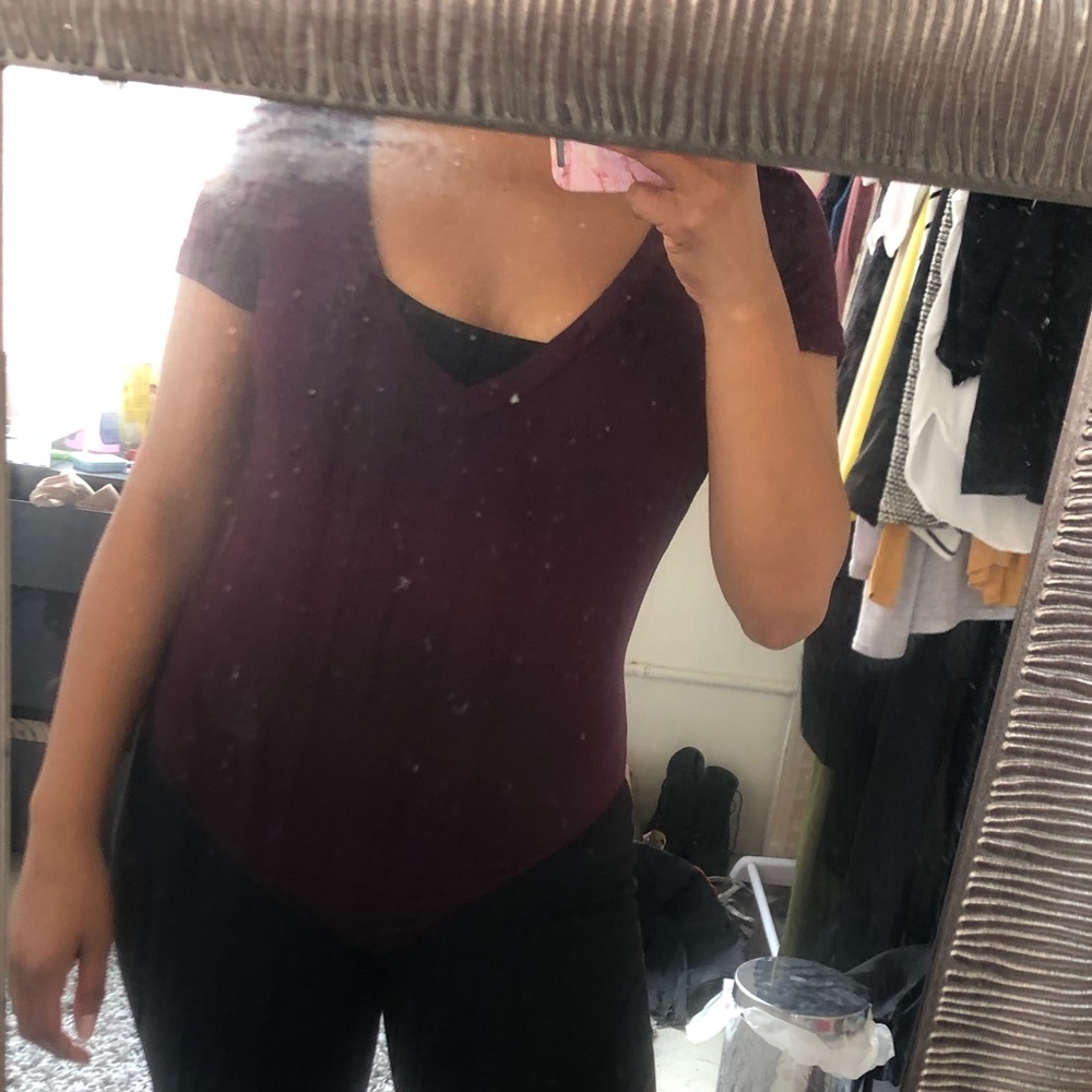 Dark Purple VNeck Short Sleeve Bodysuit